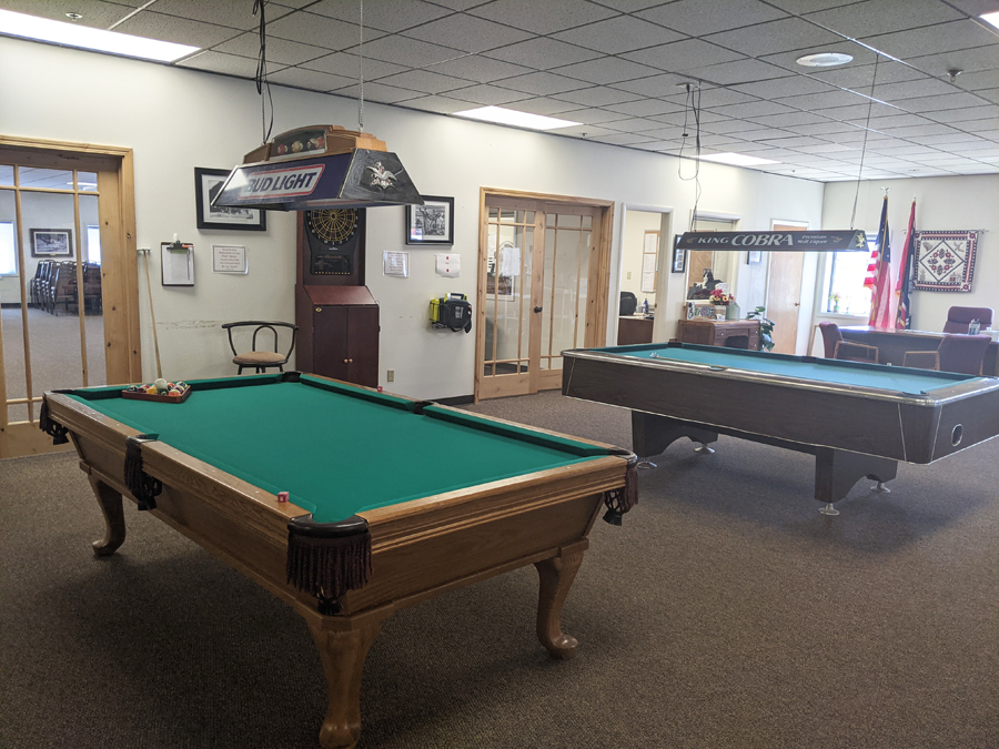 Support services include games, and there are pool tables at the Senior Center